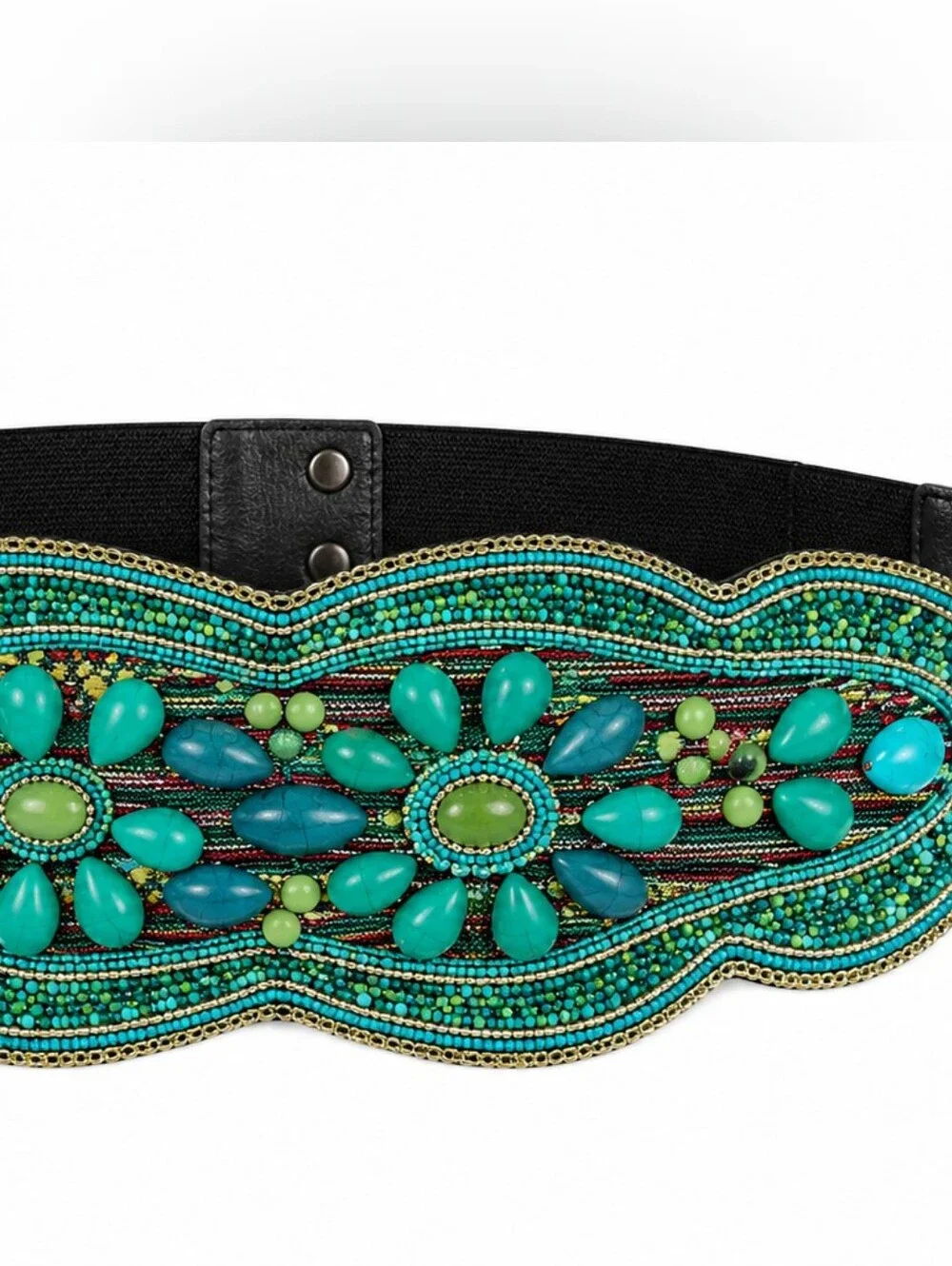 Boho Stone Hand Beaded Wide Stretch Waist Belt Snap Closure